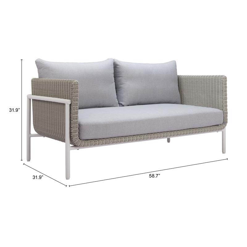ZUO Frais Powder Coated Aluminum Frame Loveseat in Gray