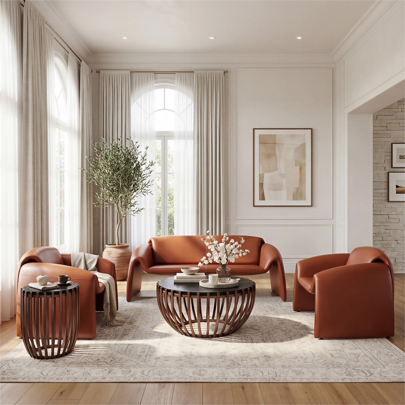 ZUO Horten Faux Leather Upholstered Sofa in Brown
