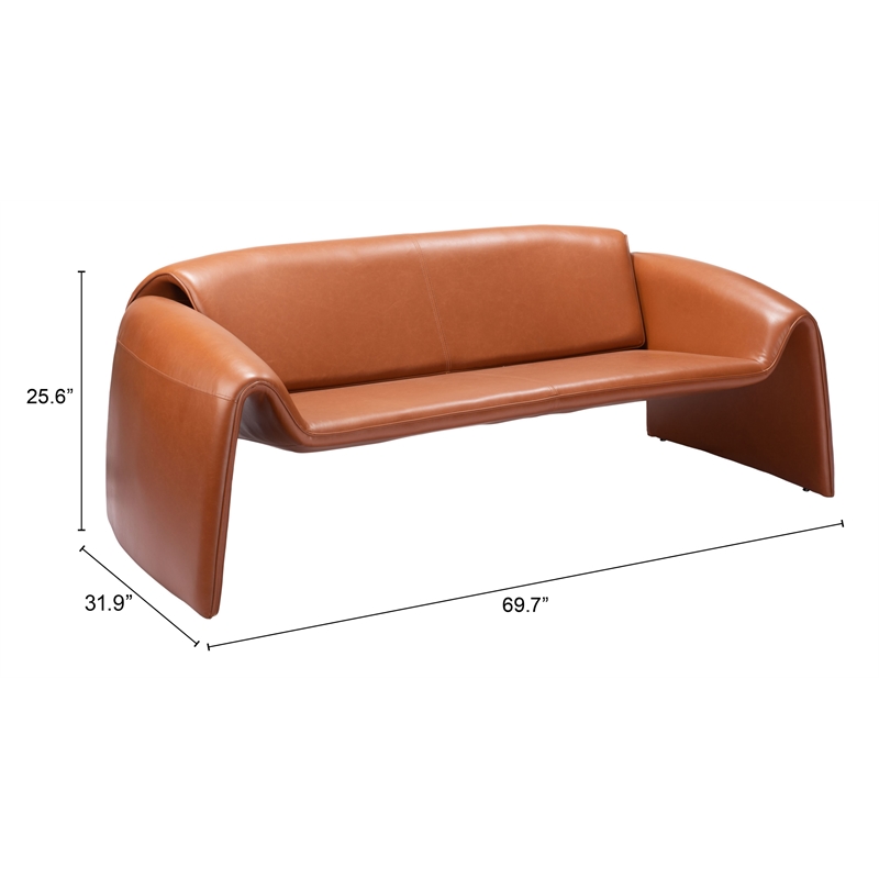 ZUO Horten Faux Leather Upholstered Sofa in Brown