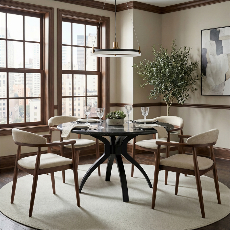 Goka Dining Chair Beige & Walnut