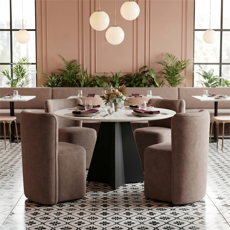 ZUO Izar Sintered Stone Top and Steel Base Dining Table in White