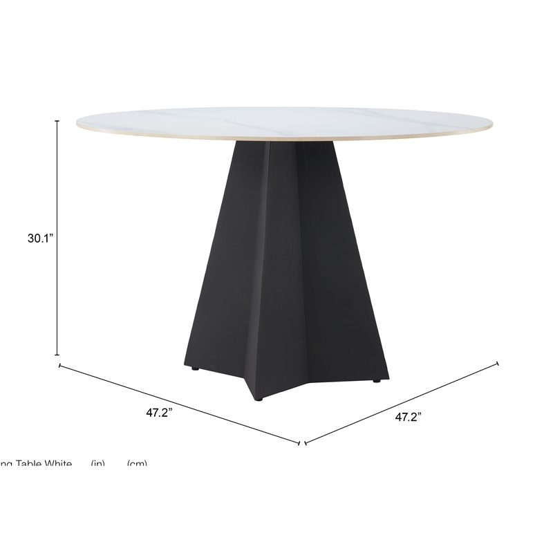 ZUO Izar Sintered Stone Top and Steel Base Dining Table in White