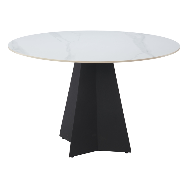 ZUO Izar Sintered Stone Top and Steel Base Dining Table in White