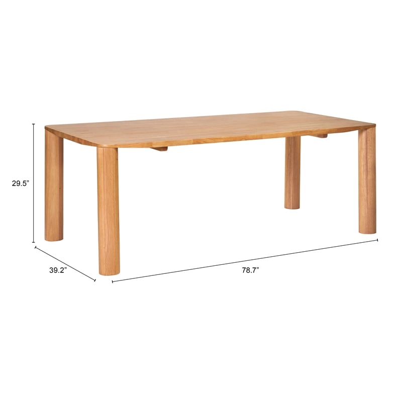 ZUO Eazy Solid Rubber Wood Frame Dining Table in Natural