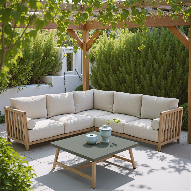 zuo teras olefin fabric and acacia wood sectional in gray