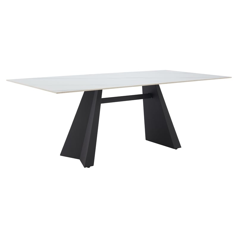 ZUO Inky Sintered Stone-Top and Sleek Steel Base Dining Table in White