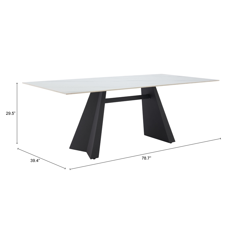 ZUO Inky Sintered Stone-Top and Sleek Steel Base Dining Table in White