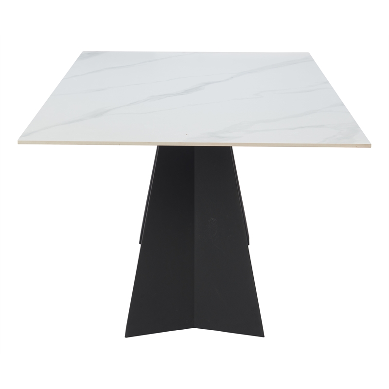 ZUO Inky Sintered Stone-Top and Sleek Steel Base Dining Table in White
