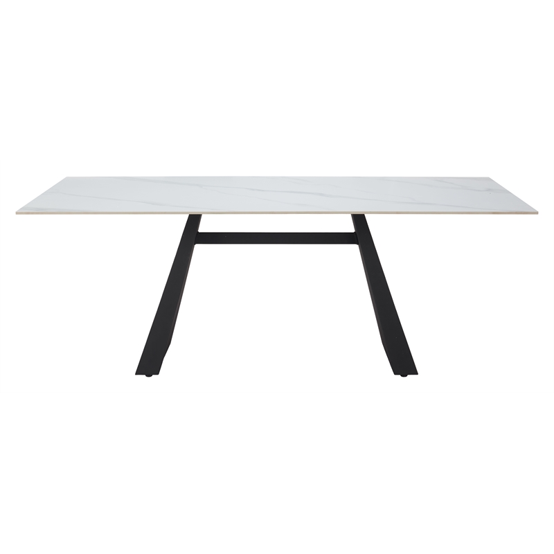 ZUO Inky Sintered Stone-Top and Sleek Steel Base Dining Table in White