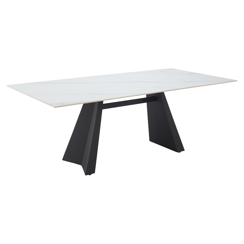 ZUO Inky Sintered Stone-Top and Sleek Steel Base Dining Table in White