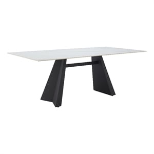 ZUO Inky Sintered Stone-Top and Sleek Steel Base Dining Table in White