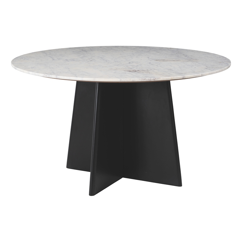 ZUO Strela Marble and Wood Dining Table in White & Black