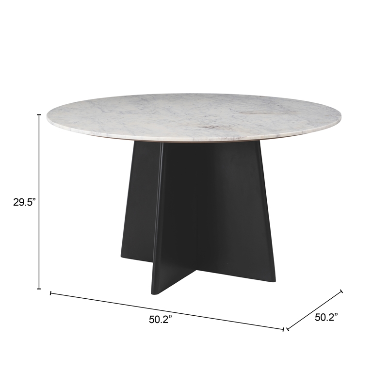 ZUO Strela Marble and Wood Dining Table in White & Black