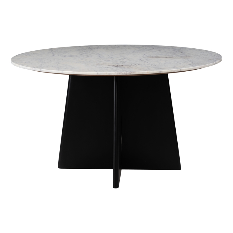 ZUO Strela Marble and Wood Dining Table in White & Black