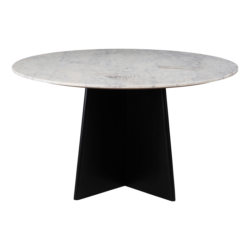 ZUO Strela Marble and Wood Dining Table in White & Black