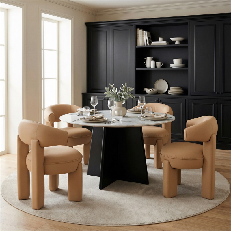 ZUO Strela Marble and Wood Dining Table in White & Black