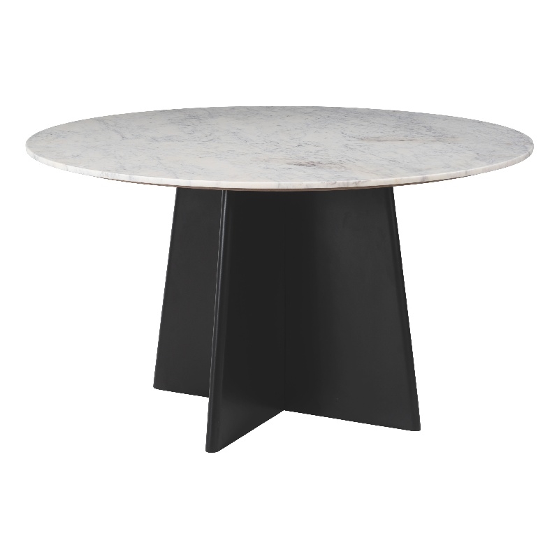 ZUO Strela Marble and Wood Dining Table in White & Black