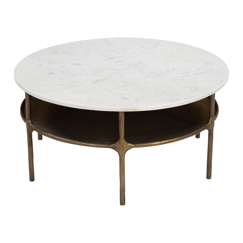 ZUO Bild Marble Top and Iron Frame Coffee Table in White & Brass