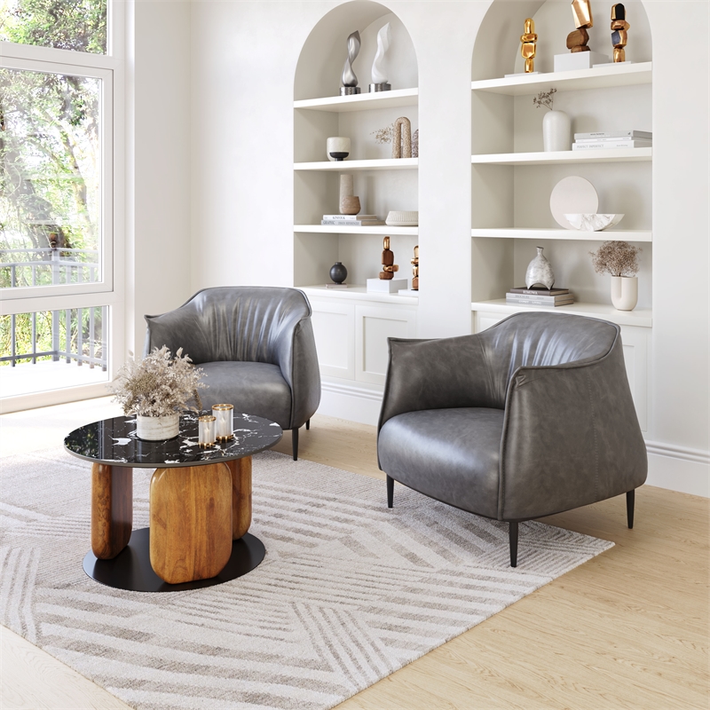 ZUO Pemba Natural Marble Top Round Coffee Table in Multi-Color