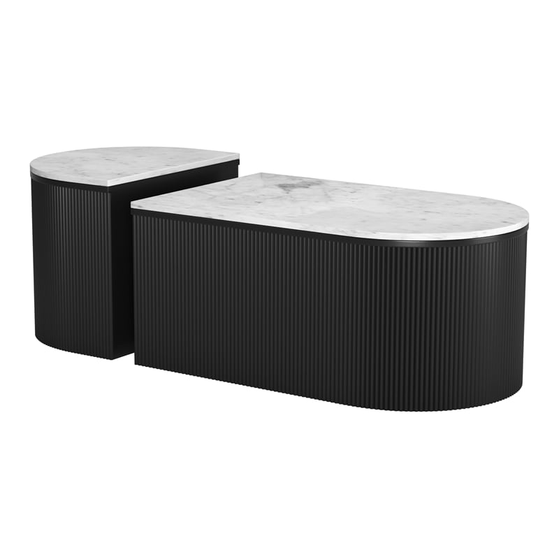 ZUO Ormara Marble-Top Coffee Table Set in White & Black (Set of 2)