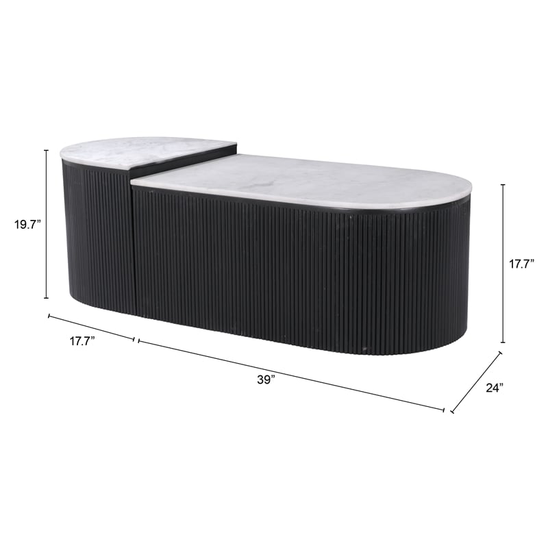 ZUO Ormara Marble-Top Coffee Table Set in White & Black (Set of 2)
