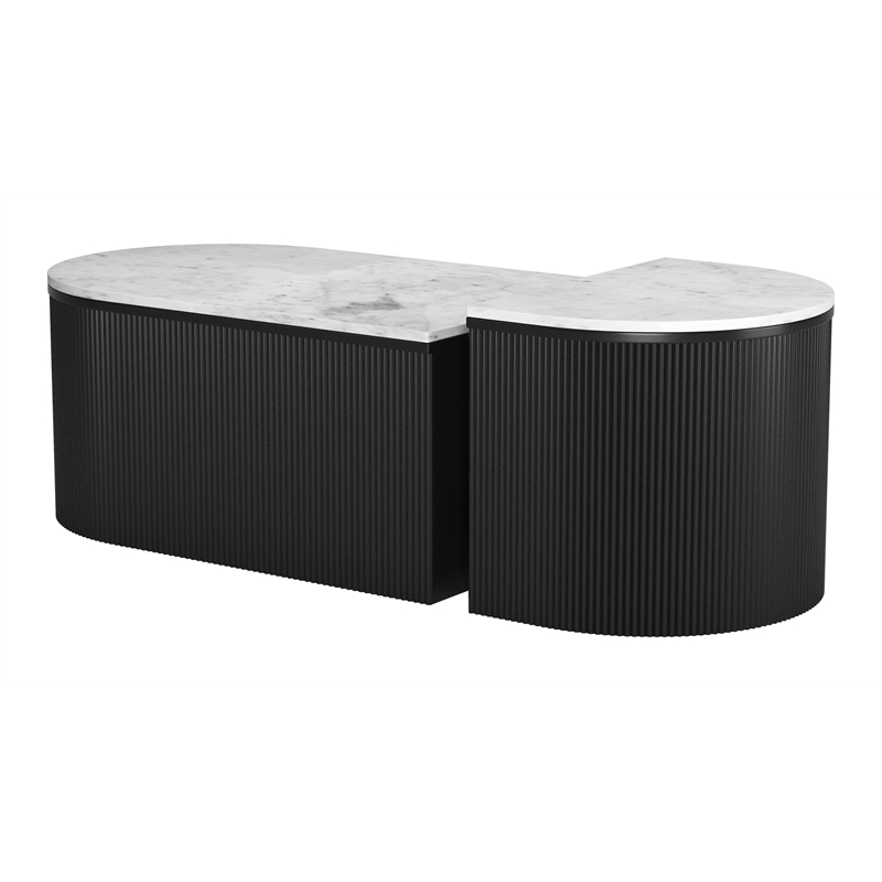 ZUO Ormara Marble-Top Coffee Table Set in White & Black (Set of 2)