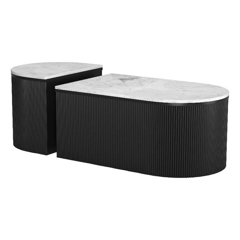 ZUO Ormara Marble-Top Coffee Table Set in White & Black (Set of 2)