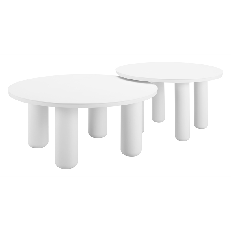 ZUO Ola Sturdy Aluminum Coffee Table Set in White (Set of 2)