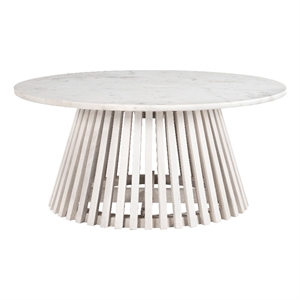 ZUO Mazara Marble Top Round Coffee Table in White & Whitewashed