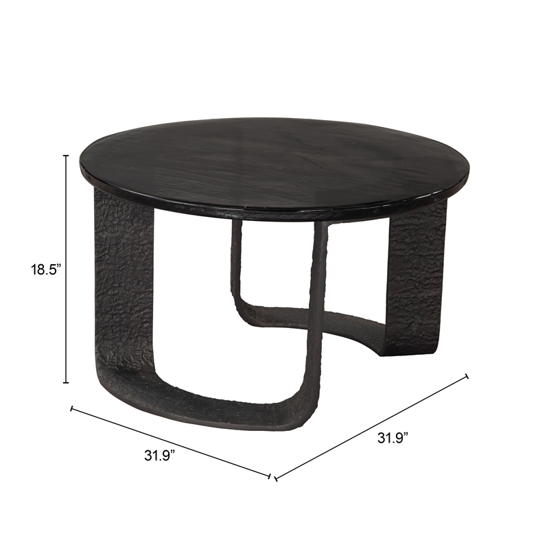 ZUO Divin Recycled Sand Cast Glass and Aluminum Coffee Table in Black