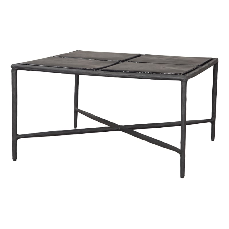 ZUO Cloe Recycled Sand Cast Glass and Aluminum Coffee Table in Black