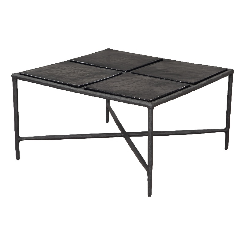 ZUO Cloe Recycled Sand Cast Glass and Aluminum Coffee Table in Black