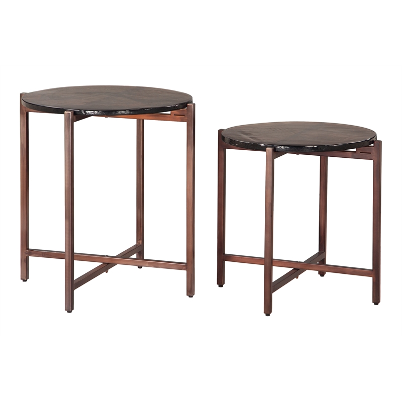 ZUO Gema Recycled Sand Cast Glass and Iron Coffee Table Set in Bronze (Set of 2)