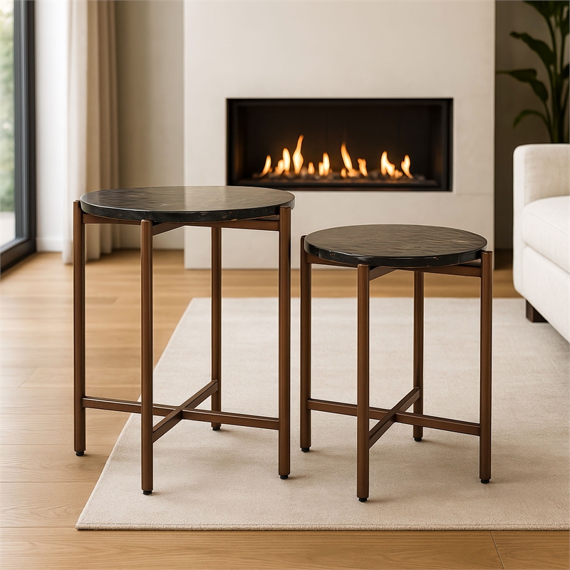 ZUO Gema Recycled Sand Cast Glass and Iron Coffee Table Set in Bronze (Set of 2)