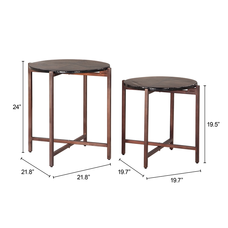 ZUO Gema Recycled Sand Cast Glass and Iron Coffee Table Set in Bronze (Set of 2)