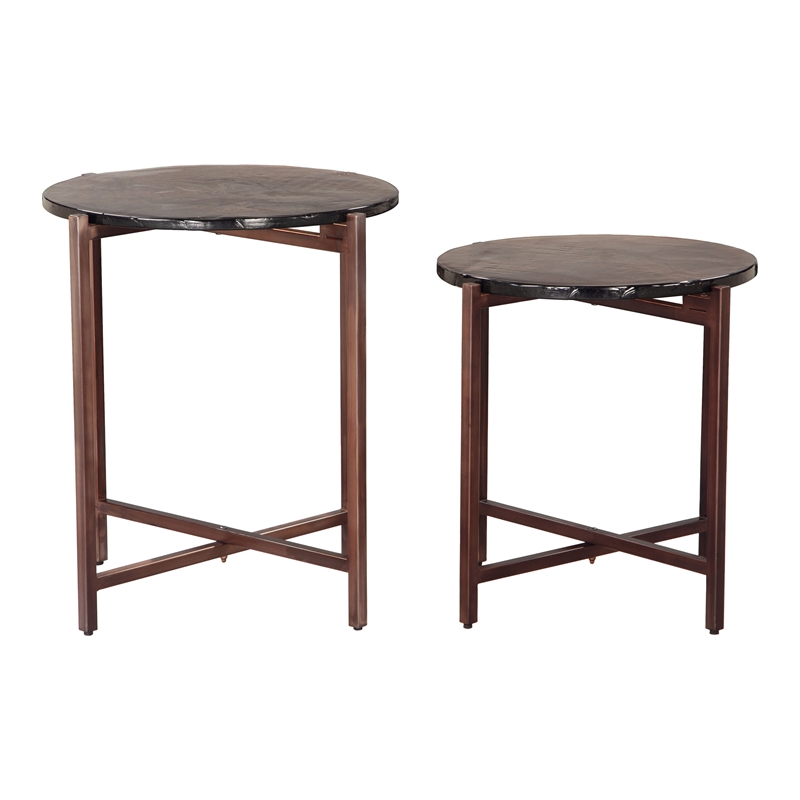 ZUO Gema Recycled Sand Cast Glass and Iron Coffee Table Set in Bronze (Set of 2)