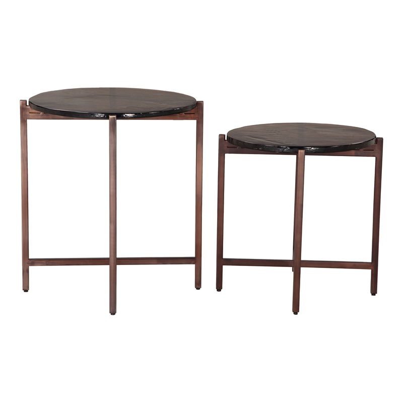 ZUO Gema Recycled Sand Cast Glass and Iron Coffee Table Set in Bronze (Set of 2)