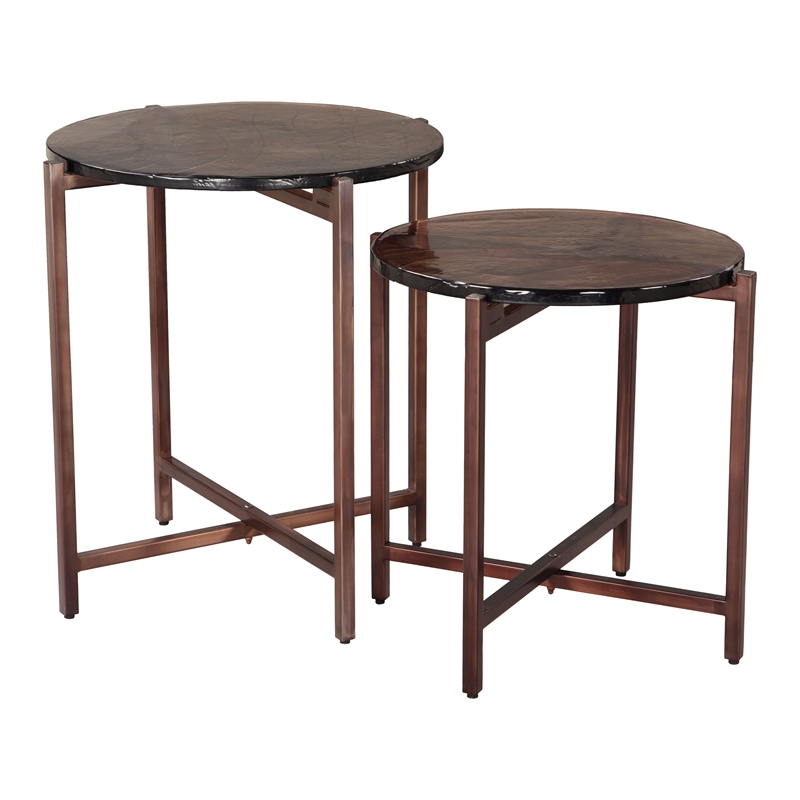 ZUO Gema Recycled Sand Cast Glass and Iron Coffee Table Set in Bronze (Set of 2)