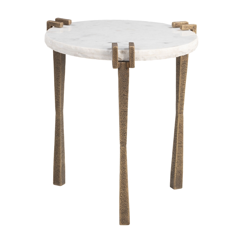 ZUO Rench Marble-Top and Iron End Table in White