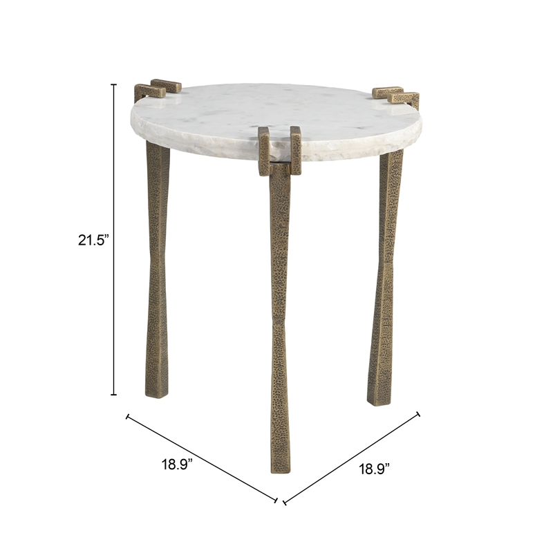 ZUO Rench Marble-Top and Iron End Table in White