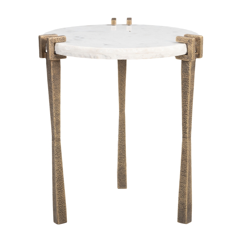 ZUO Rench Marble-Top and Iron End Table in White