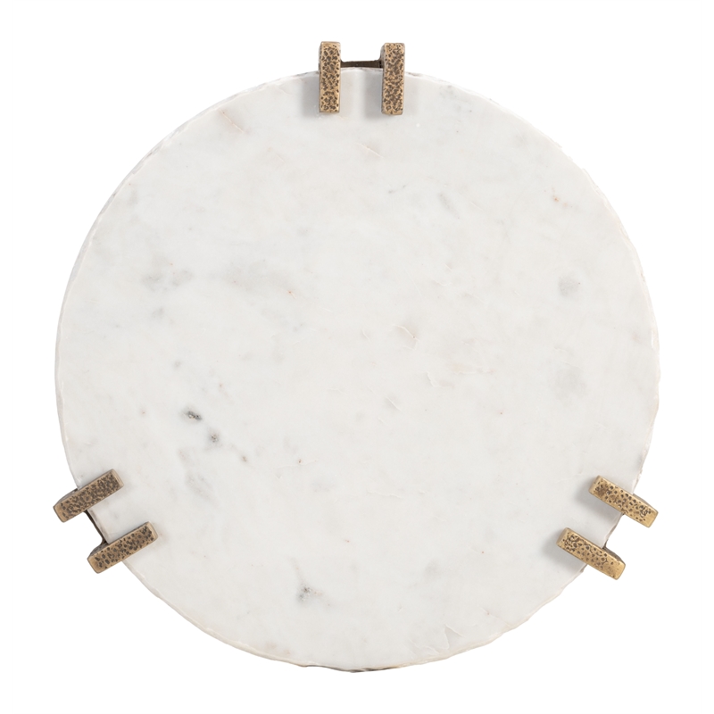 ZUO Rench Marble-Top and Iron End Table in White