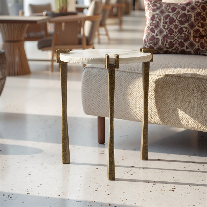 ZUO Rench Marble-Top and Iron End Table in White