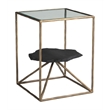 ZUO Ranol Glass-Top and Iron Frame End Table in Brass