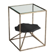 ZUO Ranol Glass-Top and Iron Frame End Table in Brass