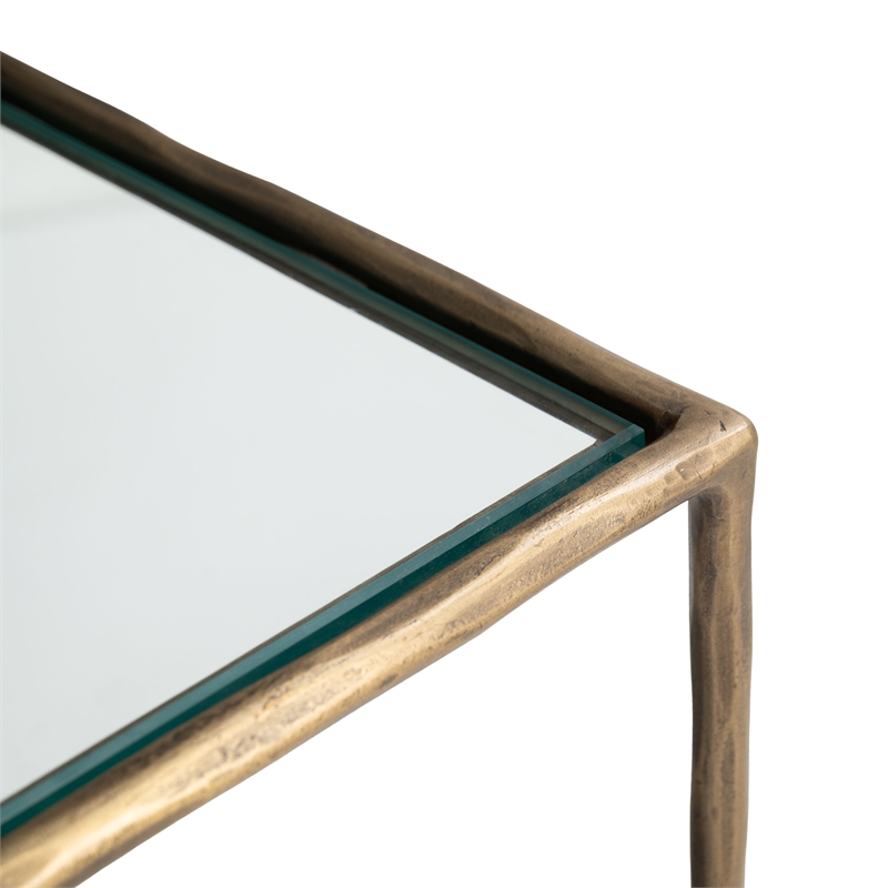 ZUO Ranol Glass-Top and Iron Frame End Table in Brass