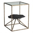 ZUO Ranol Glass-Top and Iron Frame End Table in Brass