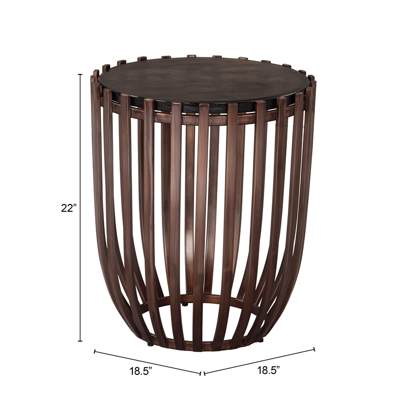 ZUO Kafig Recycled Sand Cast Glass and Iron End Table in Bronze