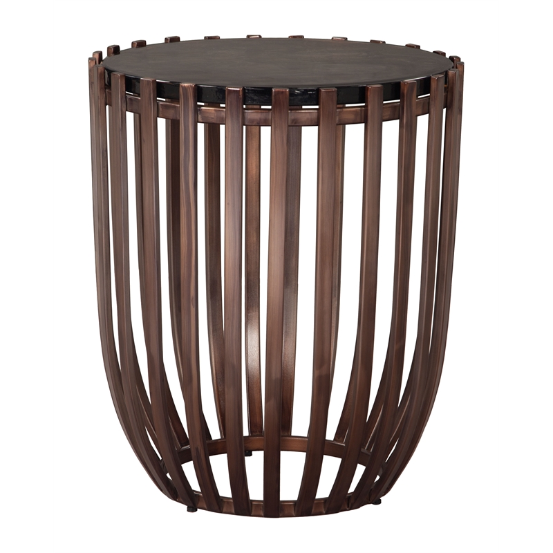 ZUO Kafig Recycled Sand Cast Glass and Iron End Table in Bronze