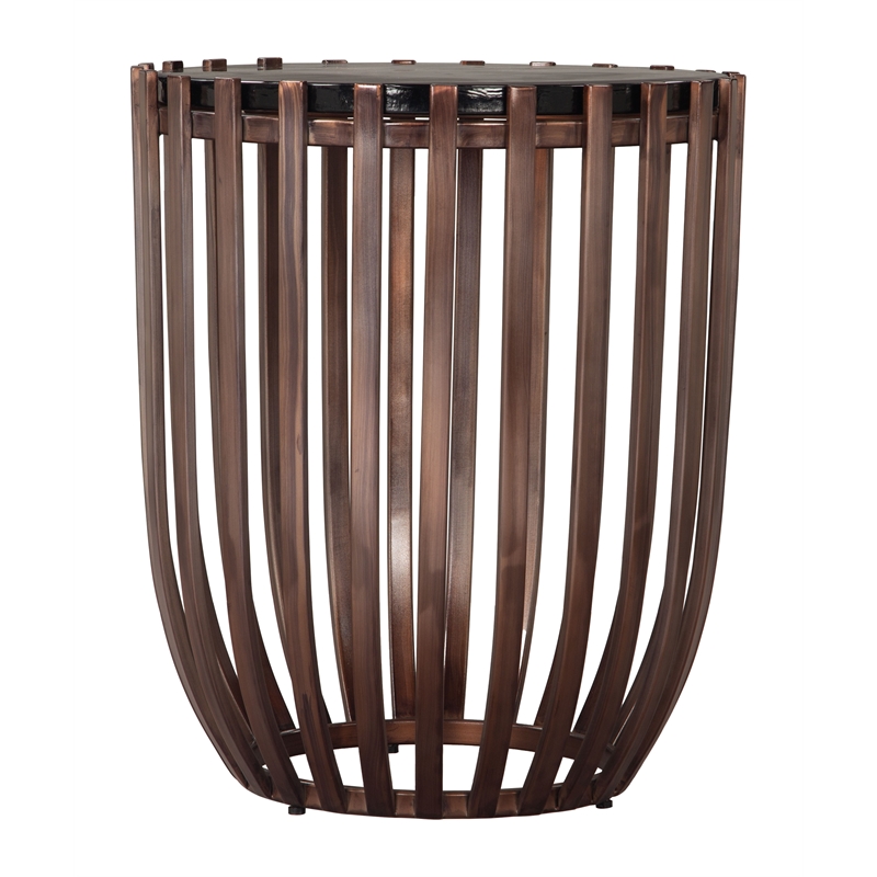 ZUO Kafig Recycled Sand Cast Glass and Iron End Table in Bronze
